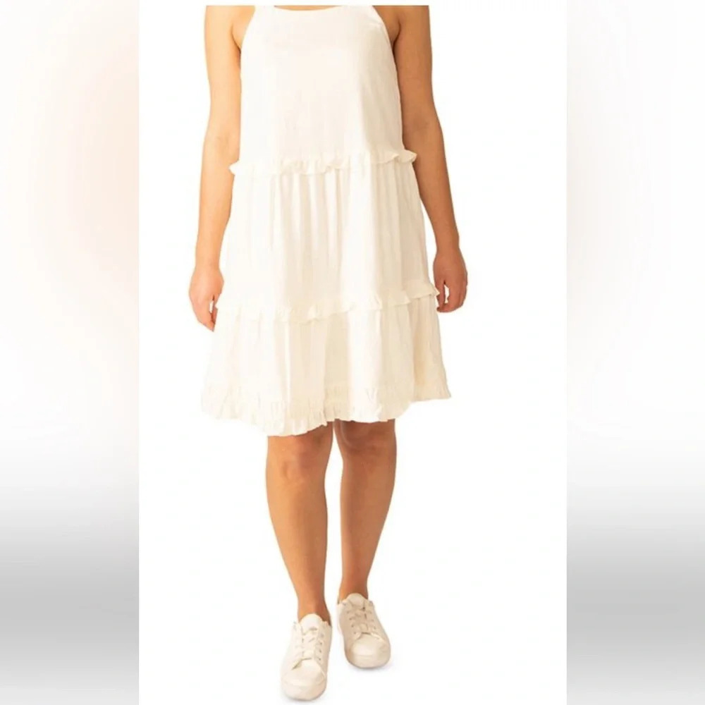 Black Tape Tiered Ruffled Sleeveless Dress petite large cream beige - Picture 5 of 16